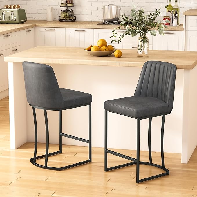 Bar Stools Set of 4, Faux Leather Counter Height Barstools, Upholstered Kitchen - Image 9