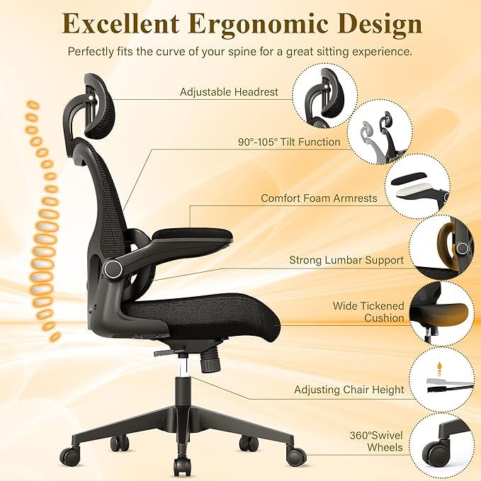 SUNNOW Ergonomic Office Chair, Comfy Mesh Desk Chair, High Back Computer Gaming - Image 4