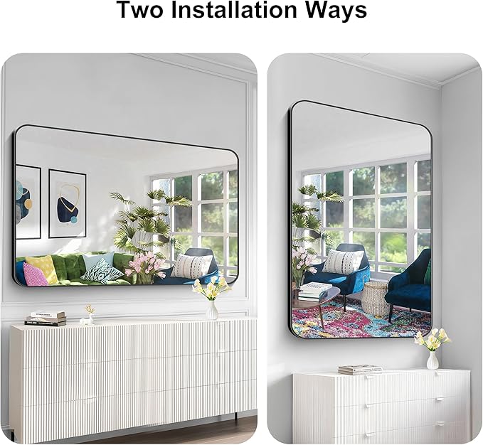 KOCUUY Black Bathroom Mirror 60"x40", Large Vanity Mirror - Image 8