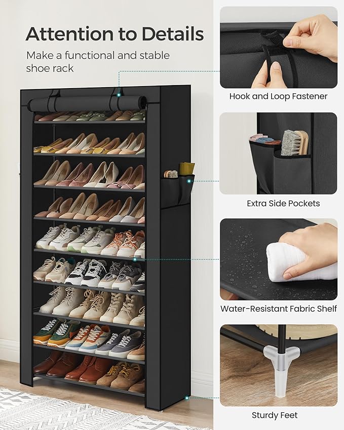 SONGMICS Shoe Rack with Non-Woven Fabric Cover, 9 Tier Storage Shelf - Image 6