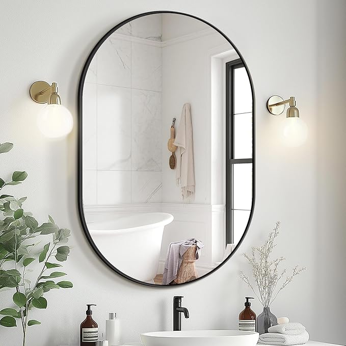 Bathroom Mirror for Wall, Metal Framed Vanity Mirror by Delma
