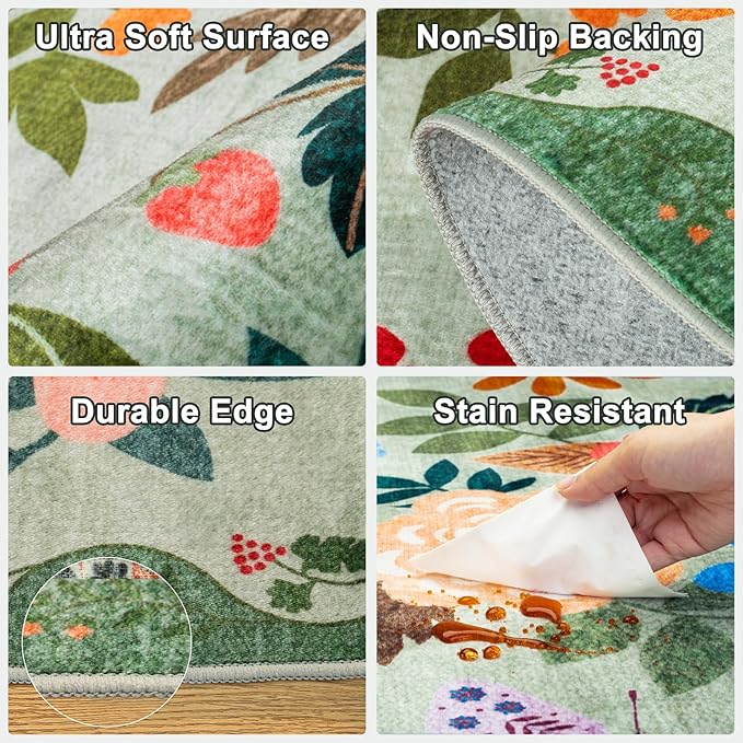 Area Rugs 9x12 Living Room: Floral Washable Rug Vintage Large Soft Boho - Image 6