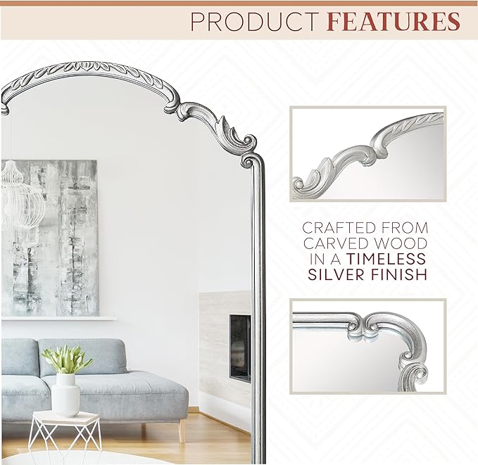 English Estate Carved Arch Wood Wall Mirror, Mirror - Image 4
