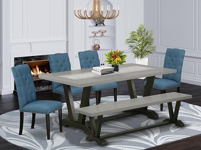 East West Furniture V697EL121-6 6 Piece Kitchen Table Set Contains a Rectangle - Image 2