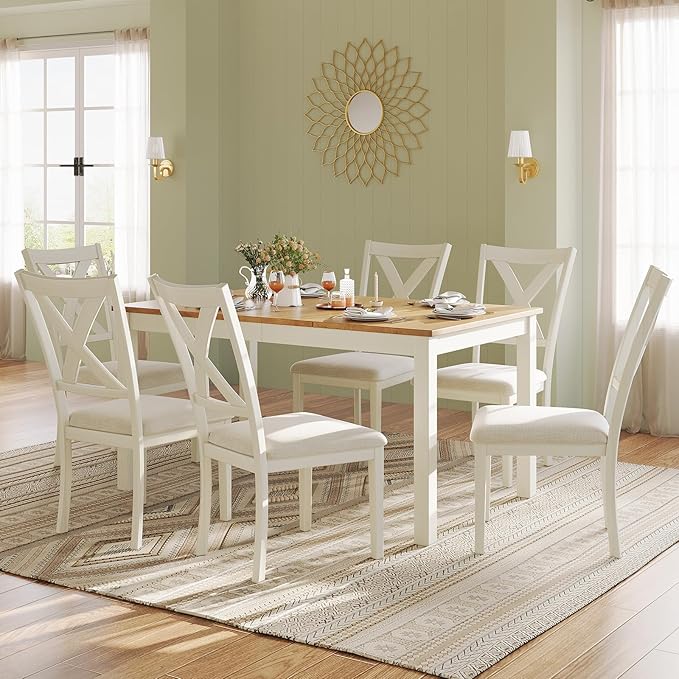 7-Piece Farmhouse Solid Wood Dining Table Set by LUXOAKAddMoreStyletoHome