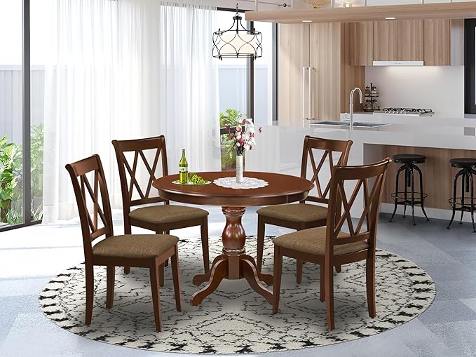 East West Furniture HBCL5-MAH-C 5 Piece Dining Room Table Set Includes a Round - Image 2