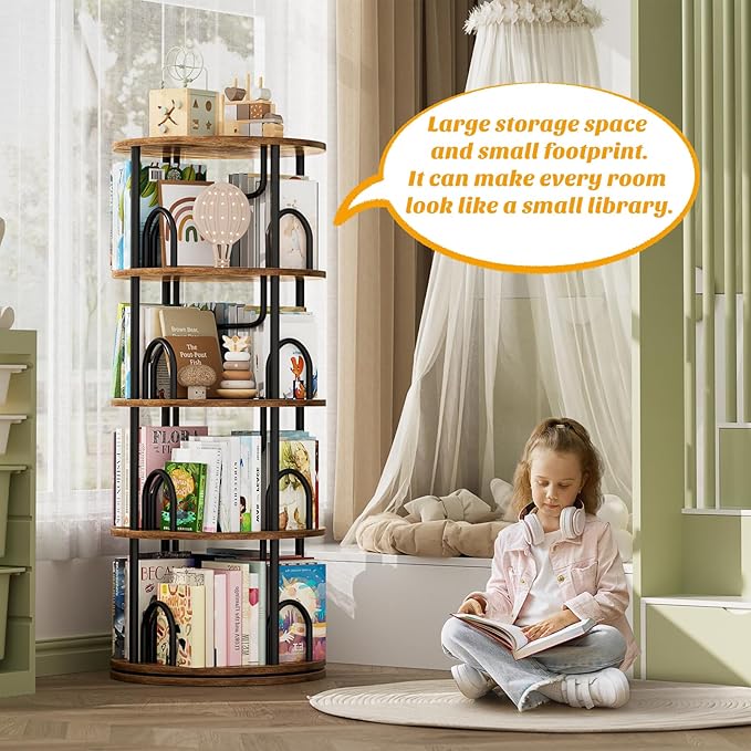 Aheaplus 4 Tier Rotating Bookshelf Tower, 360 Display Spinning Bookcase - Image 4