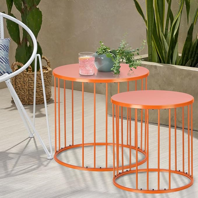 SUNNYPARK Outdoor Side Table Set of 2, Metal Circle Accent End Tables - Image 2