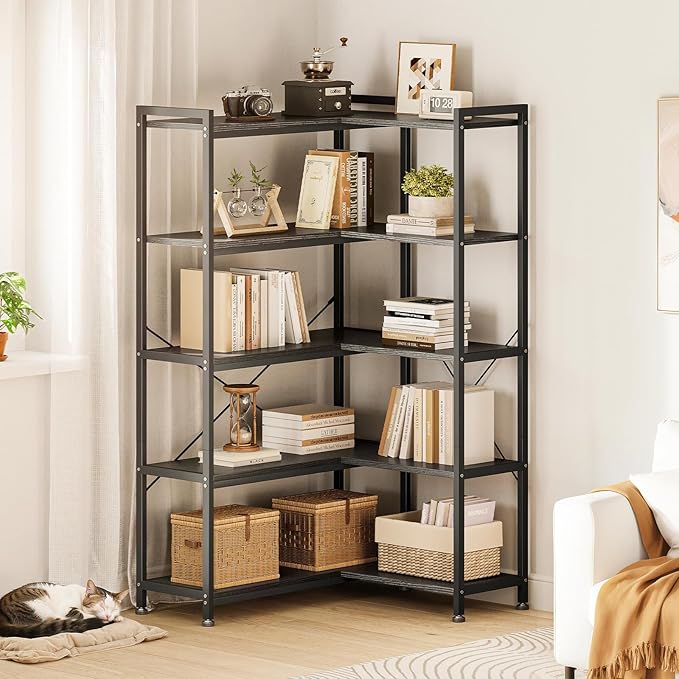 Casaottima Corner Bookshelf 5 Tier, 57 Inches Reversible Book Shelf - Image 2