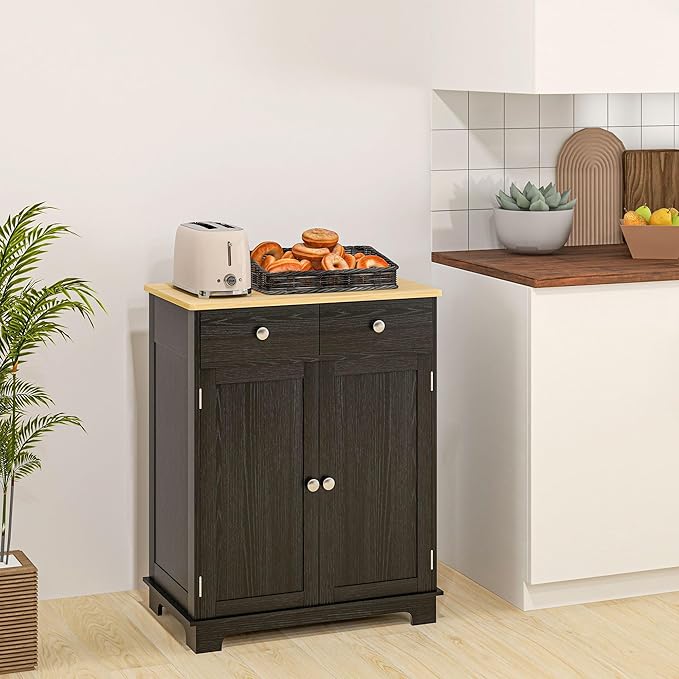HOMCOM Sideboard with Solid Wood Countertop, Modern Kitchen Storage Cabinet - Image 8