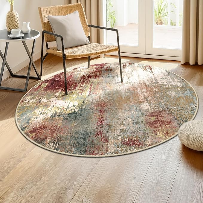 Washable Area Rugs 4ft Non-Slip Modern Abstract Soft by RELEANY