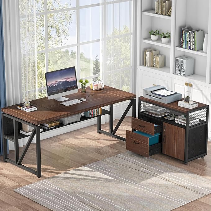 Tribesigns L Shaped Desk with Drawer Cabinet, 2 Piece Home Office Furniture - Image 2
