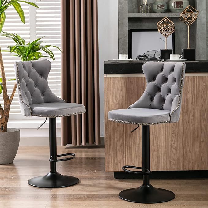 PacknWood Acosure Swivel Velvet Barstools Adjusatble Seat Height from 25-33" - Image 3