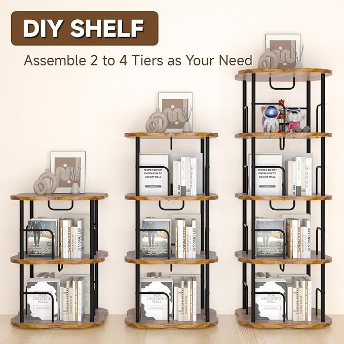 4-Tier Rotating Book Shelf, 360° Display Spinning Bookshelf Tower, Book - Image 7
