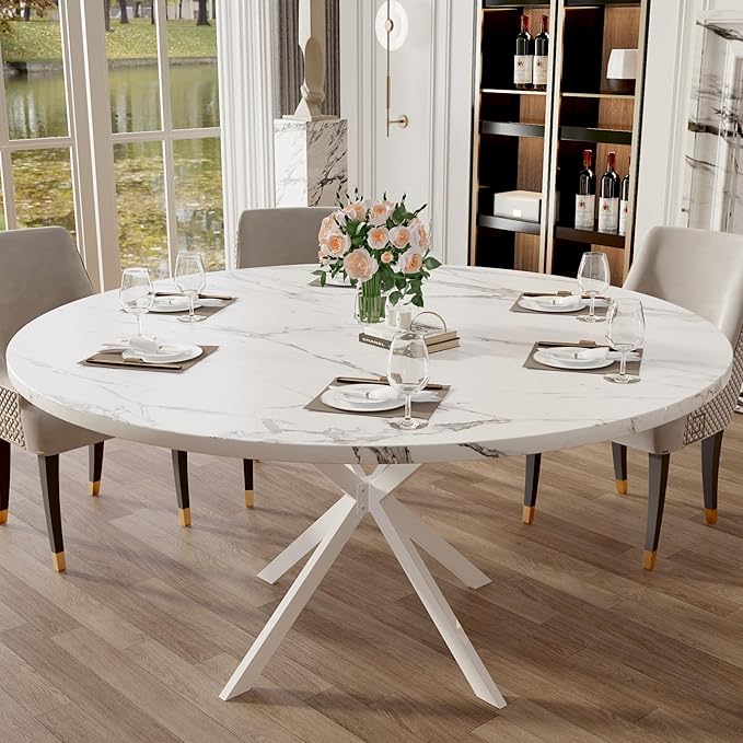 47.24" Round Dining Table for 4-6 Person, Round Kitchen Table by RLRO