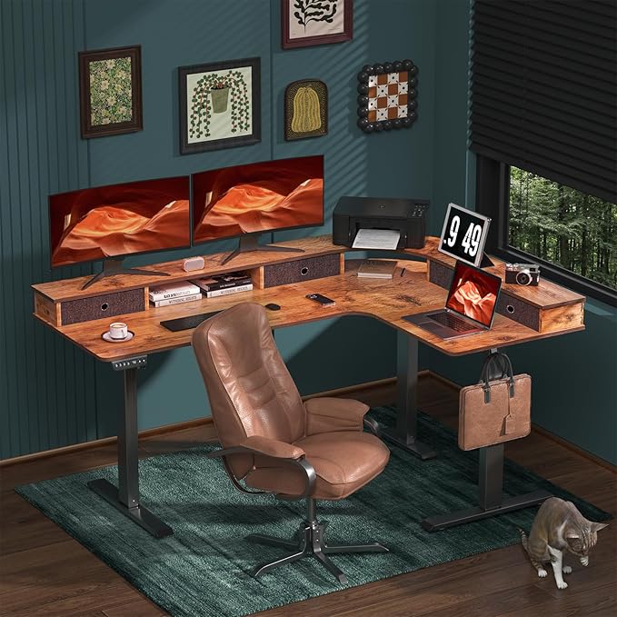 L-Shaped Electric Height Adjustable Desk, 67-inch Reinforced Motor Office Desk - Image 4