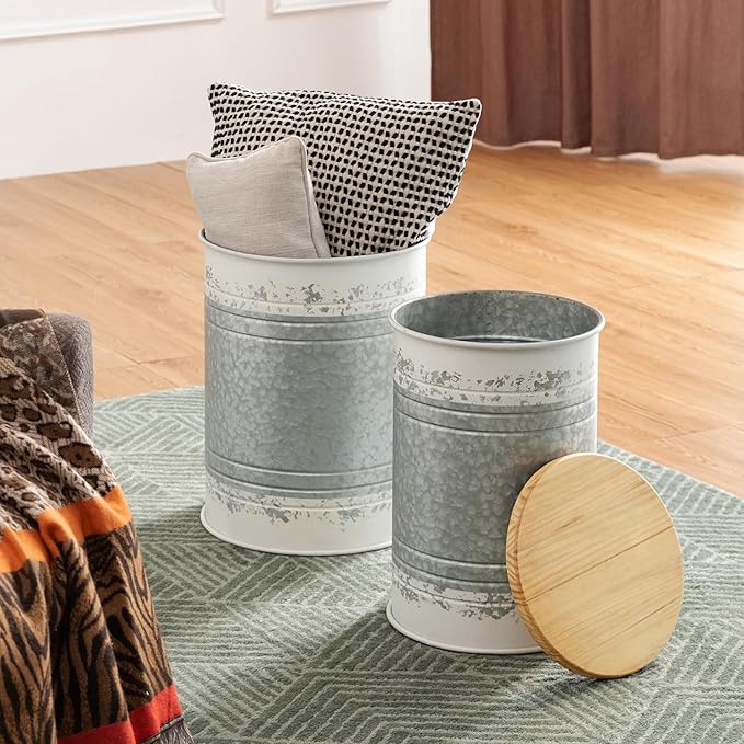 Glitzhome Farmhouse Accent Side Table, Metal Storage Stool Ottoman - Image 6