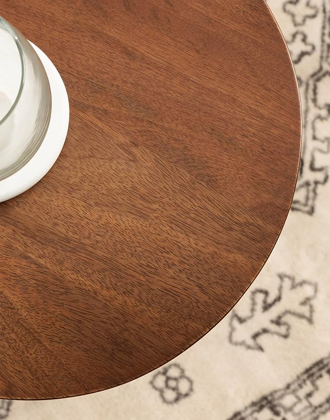 Kate and Laurel Dahl Modern Slatted Wooden Round Drink Table; 12 x 23; Walnut - Image 6