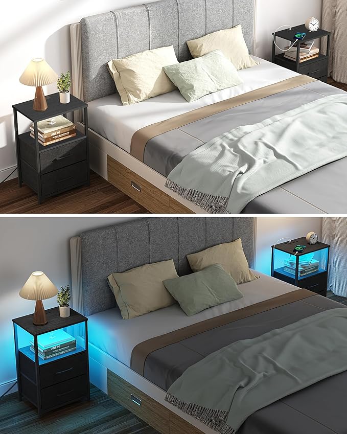 TUTOTAK LED End Table with Charging Station, Night Stand, Side Table with 2 USB - Image 5