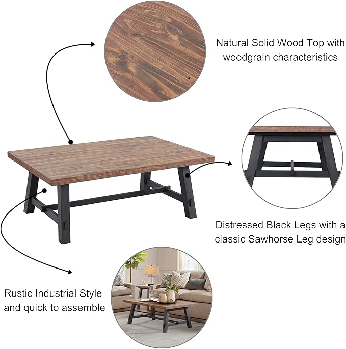 Alaterre Furniture Adam 48-Inch Solid Wood Coffee Table - Image 4
