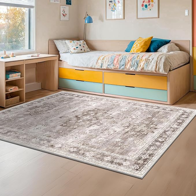 Washable Neutral Farmhouse Living Room Rug, 6x9 Area Rugs - Image 4