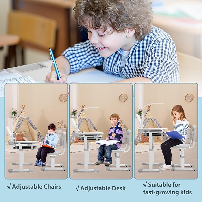 Rengue Kids Desk and Chair Set Height Adjustable School Study Desk and Chair - Image 6