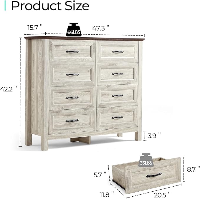 LINSY HOME 8 Drawers Dresser for Bedroom, Modern Farmhouse Dresser TV Stand - Image 2