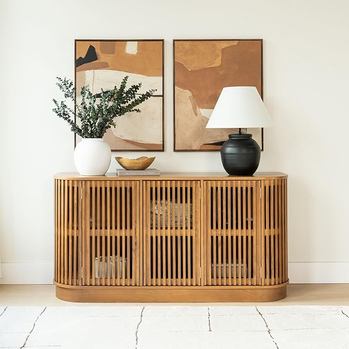 Plank+Beam Contour Wood TV Stand, Three Door Solid Wood Entertainment Console by PlankBeam