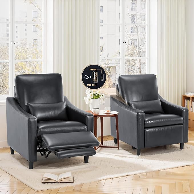 COLAMY Pushback Electric Recliner Chair Set of 2, Premium Leather Upholstery by COLAMYINC