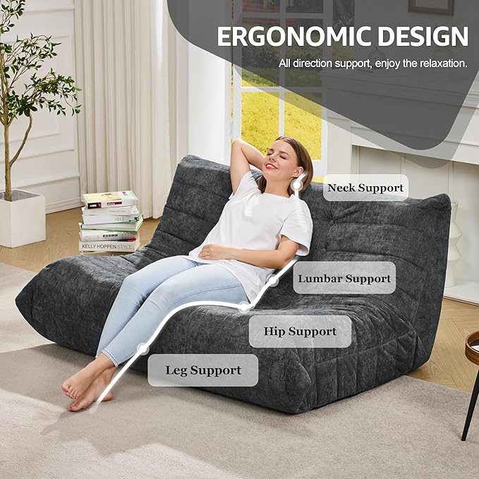 Hobestluk Bean Bag Chair Giant Bean Bag Sofa 2 Seater Bean Bag Chairs - Image 5