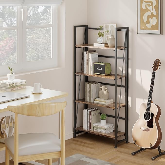 BHG Vintage Multifunctional Bookcase Folding Bookshelf, No-Assembly Plant Stand - Image 2