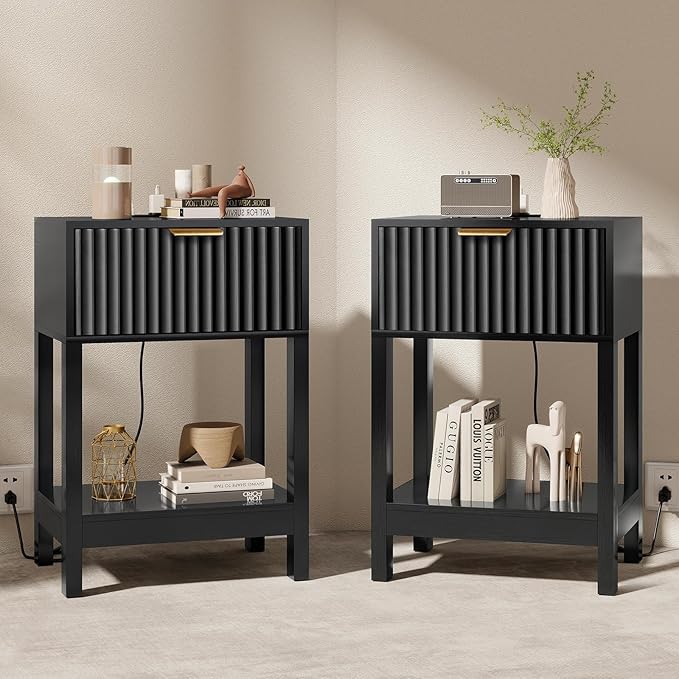 Night Stand Set 2, Fluted Nightstand by Nasonet