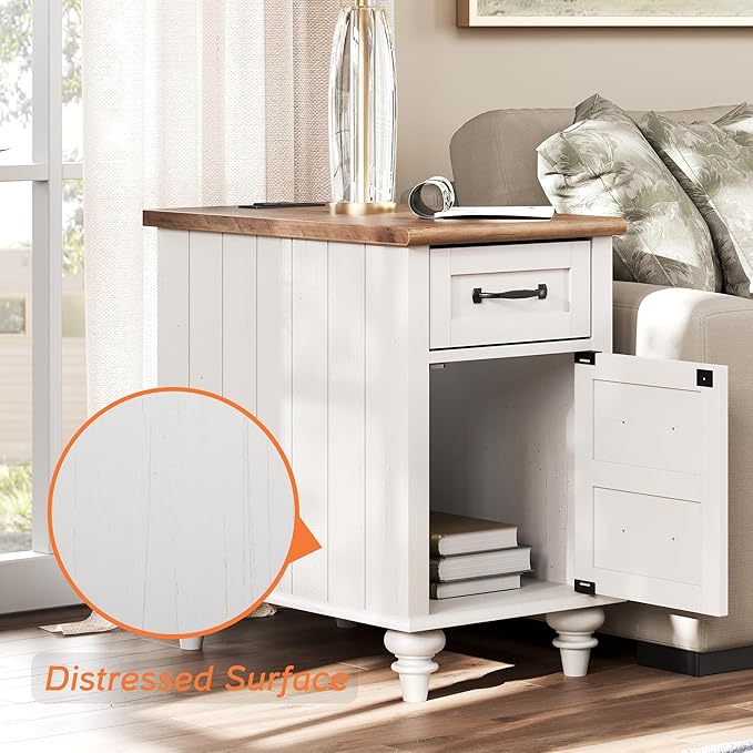 WAMPAT End Table with Charging Station, Wood Nightstand with Power Outlets & - Image 4