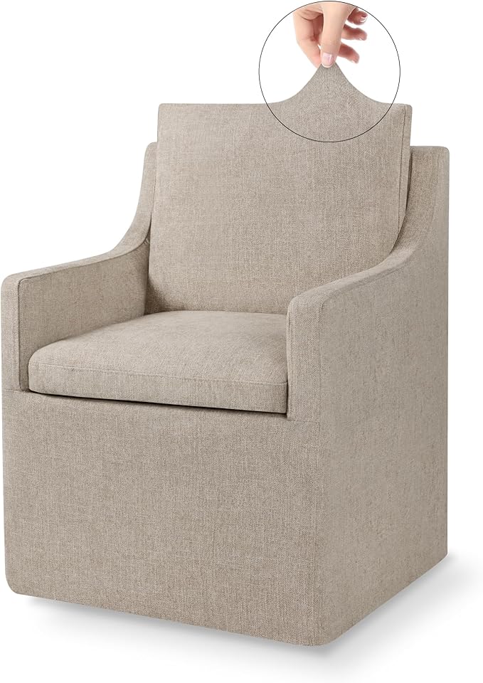 Upholstered Dining Chairs with Casters Easy Assembly Side Deskchair with Rollers - Image 5