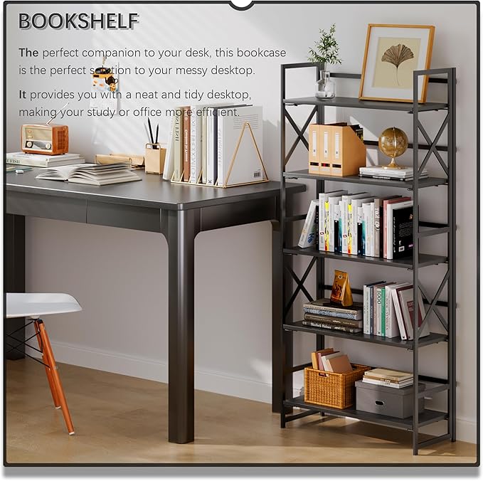 4NM 5 Tiers No Assembly Book Shelves, 51.2" H Folding Bookshelf Bookcase Open - Image 3