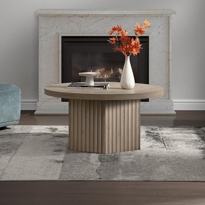 SICOTAS Round Coffee Table for Living Room, Modern Fluted Circle Center Coffee - Image 7