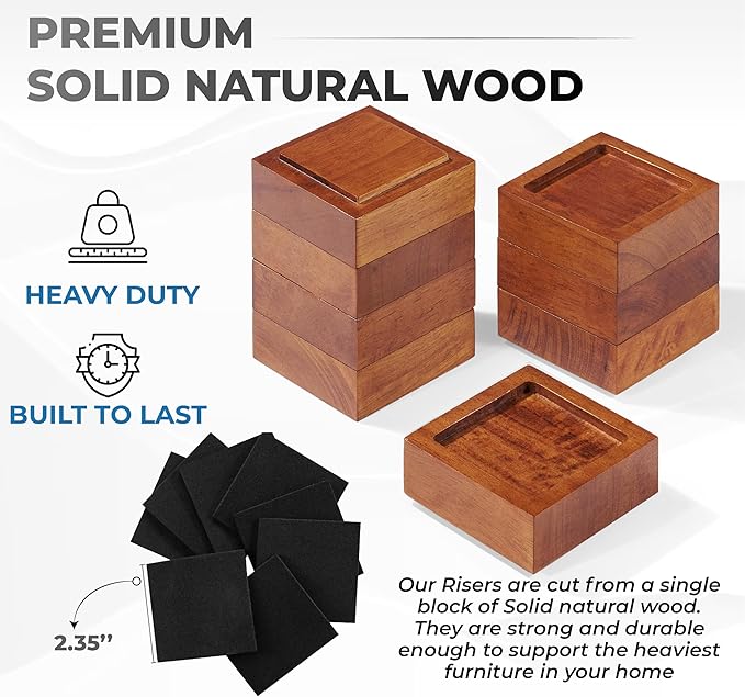 FASONLA Bed Risers Furniture Risers Lifts Height 1", Solid Natural Wood Risers - Image 4