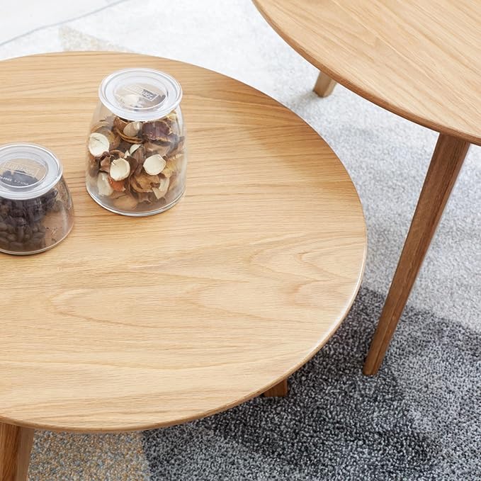 100% Solid Oak Wood Mini Coffee Table, Round Living Room Table Side Table - Image 7