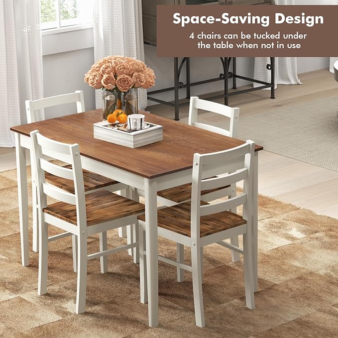 Giantex 5-Piece Dining Set for 4, Solid Wood Rectangular Table & 4 Chairs wtih - Image 7