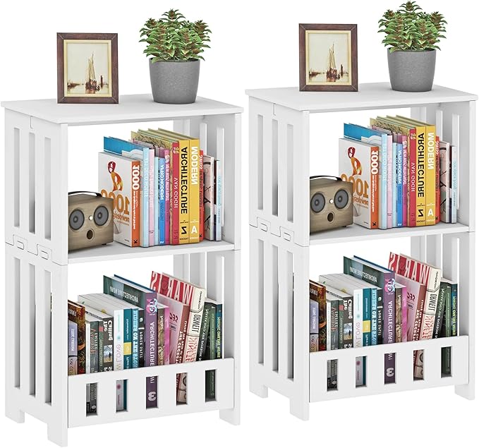 3-Tier End Table Night Stand Set of 2, Small Bookshelf Bedside Table by HAYOFAMY