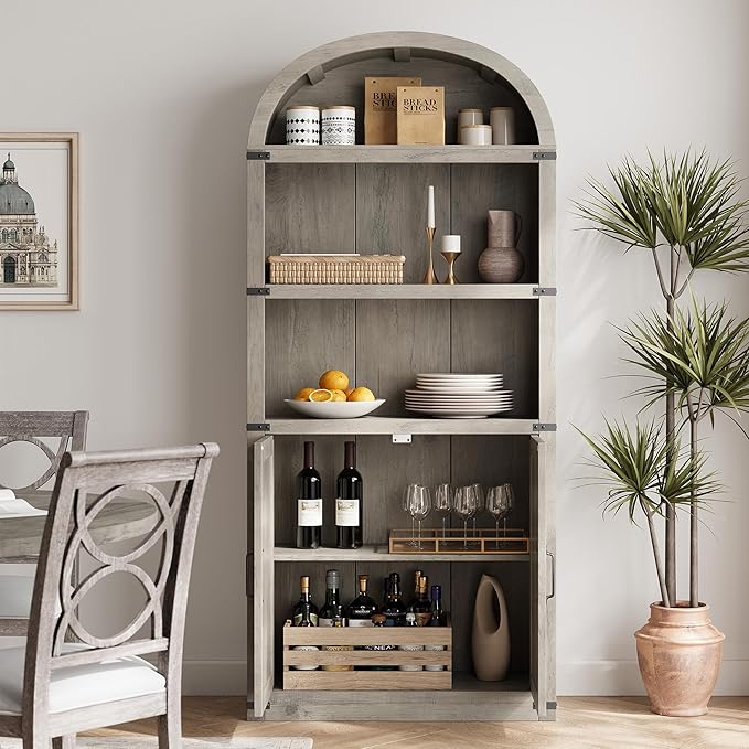 Garveehome Bookcase with Doors Arched Bookshelf 71.65in Tall Bookcase Farmhouse - Image 8