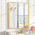 Keonjinn 30 x 36 Inch Brushed Gold Bathroom Mirror Metal Framed Rectangle Wall by Keonjinn