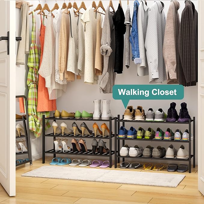 3-Tier Black Bamboo Shoe Rack for Entryway, Stackable | Foldable | Natural - Image 4