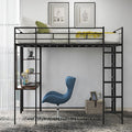 Full Size Metal Loft Bed with 2 Storage Shelves and 1 Desk, Steel Structure Bed by Favfurish