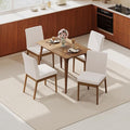 Dining Table Set for 4, Solid Rubberwood Upholstered Chairs, Mid-Century Modern by Merax