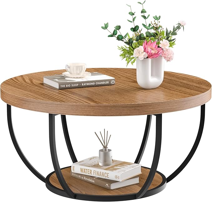 Round Coffee Table, 2-Tier Storage - Image 7