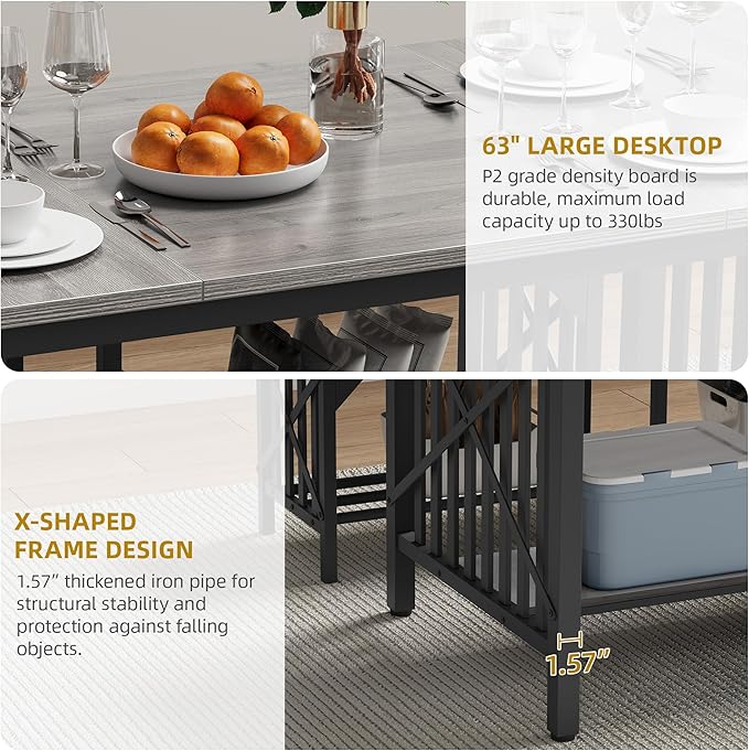 DWVO 3-Piece Dining Table Set for 4-6 People, Industrial Rectangular Dining - Image 4