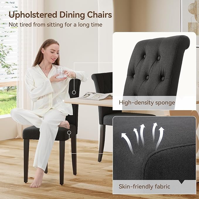 Upholstered Dining Chairs Set of 2, Button Tufted Parsons Dining Chair - Image 3