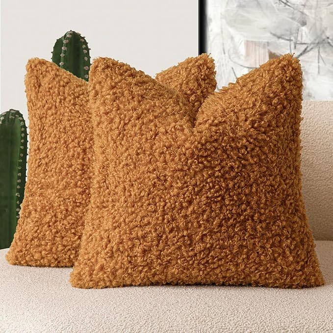 Foindtower 2 Pieces 22x22 Inch Orange, Faux Fur Throw Pillow Cover Accent by Foindtower