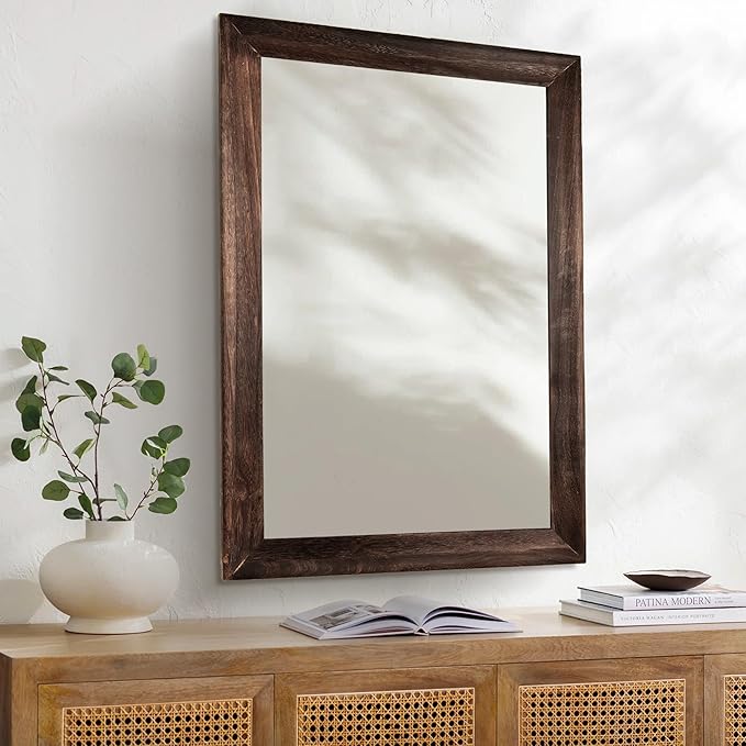 CULER Rustic Wood Wall Mirror for Bathroom, Rectangle 24 x 36 inch Hanging - Image 3